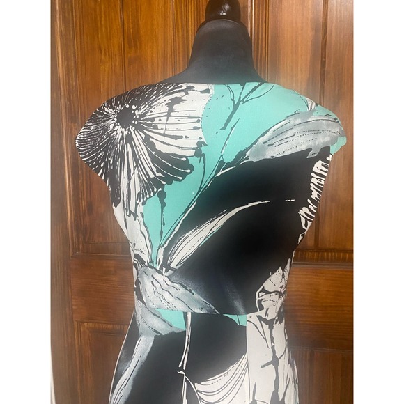 Est. 1962 Turquoise Green, Black & White Women's Classy Dress, Stretchy, Size 10 - Picture 6 of 7